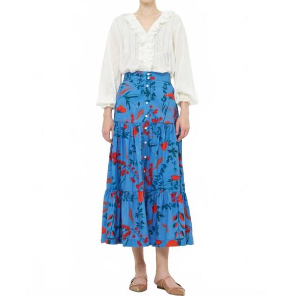 NEW OLIPHANT women's button front skirt in bartram blue - Picture 1 of 3